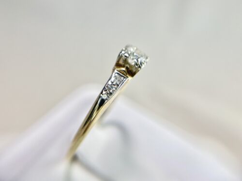 Art Deco 14k Yellow Gold Natural Round Diamond Classic Engagement Ring