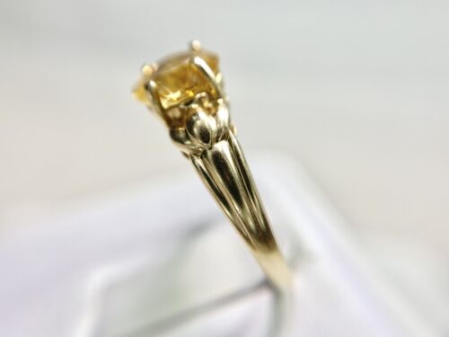 Vintage 14k Yellow Gold Designer Four Leaf Clover Yellow Citrine Solitaire Ring