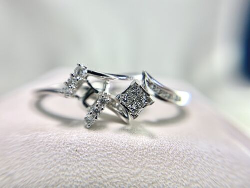 10k White Gold Designer Princess Cut Round Diamond Enhancer Engagement Ring Set