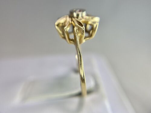 Vintage 14k Yellow Gold Round Single Cut Diamond Small Cocktail Flower Ring