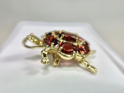 Vintage 10k Yellow Gold Designer Rhodolite Garnet Handcrafted Turtle Pendant Pin