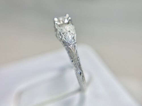 14k White Gold Vintage Style Natural Round Diamond Filigree Engagement Ring