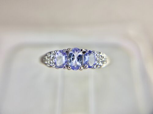 Vintage 10k Natural Oval Purple Tanzanite Round Single Cut Diamond Ring