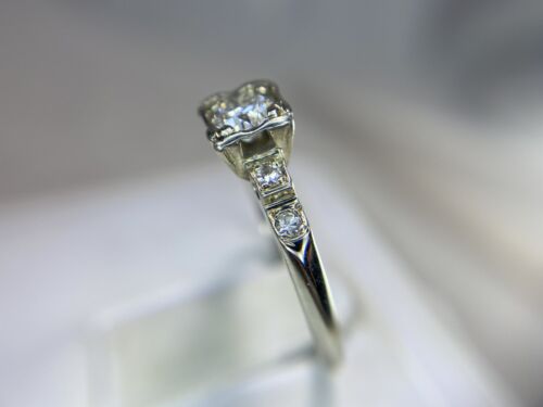 Vintage Art Deco 18k White Gold Round Old European Diamond Engagement Ring