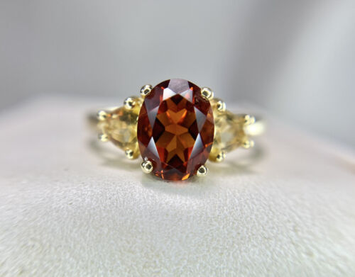 14k Yellow Gold Designer Signed Natural Oval Shape Rhodolite Garnet Citrine Ring