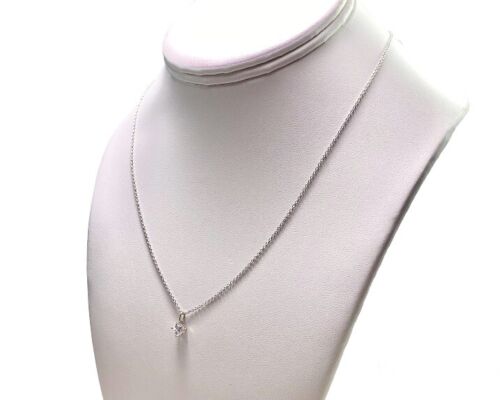 Vintage 14k White Gold Natural Square Radiant Cut Diamond Solitaire Necklace