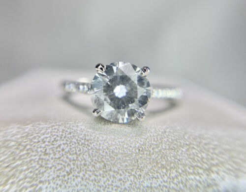 Vintage Platinum Natural Round Brilliant Diamond Pave Big Engagement Ring