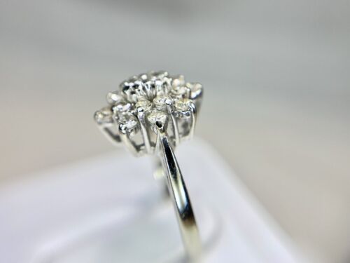 Vintage 14k White Gold Natural Round Single Cut Diamond Cluster Cocktail Ring