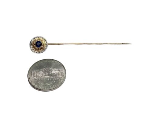 Vintage Art Deco 10k Yellow Gold Round Blue Sapphire Stick Pin