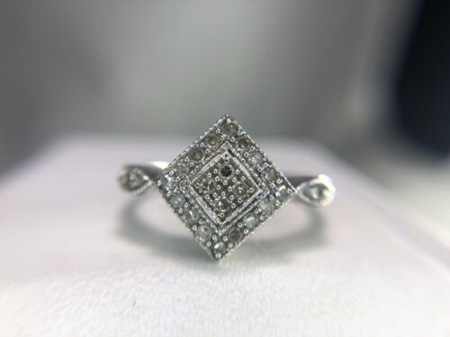 14k White Gold Round Single Cut Natural Diamond Cluster Engagement Ring 1/4 ct