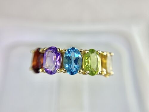 Estate 14k Yellow Gold Oval Shape Rainbow Color Gemstone 5 Stone Ring 2.50 ct