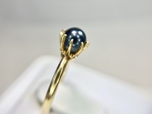 Vintage 14k Yellow Gold Black Tahitian Round Pearl Solitaire Ring