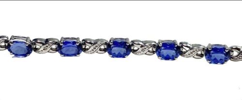 10k White Gold Lab Grown Blue Sapphire Oval Shape Infinity Bracelet