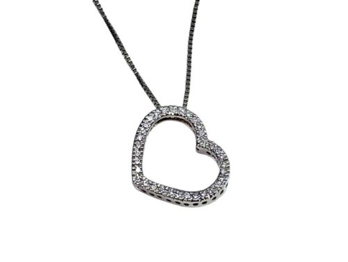 14k White Gold Designer Natural Round Diamond Heart Shape Pendant Necklace