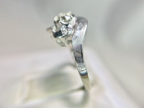 Vintage 14k White Gold Natural Round Brilliant Diamond By-Pass Engagement Ring