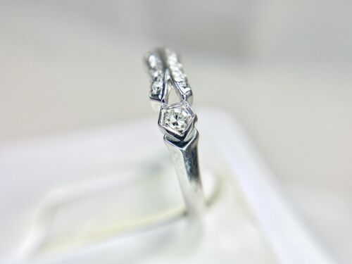 Art Deco 14k White Gold Natural Round Single Cut Diamond Wedding Band Ring