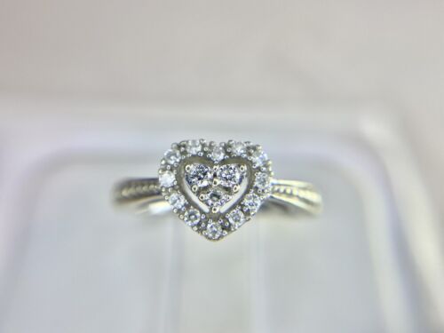 10k White Gold Designer Round Brilliant Pave Set Diamond Heart Shape Ring 1/4 ct