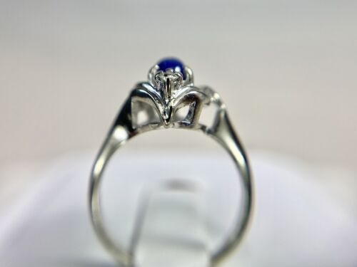 Vintage 14k White Gold Oval Star Sapphire Round Single Cut Diamond Cocktail Ring