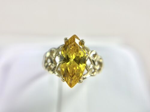 Vintage 14k Yellow Gold Synthetic Marquise Shape Yellow Sapphire Solitaire Ring