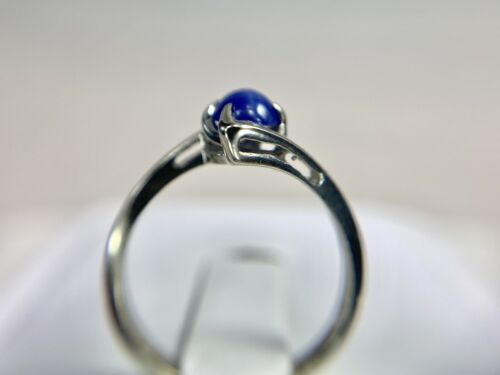 Vintage 10k White Gold Round Blue Star Sapphire Small Bypass Solitaire Ring