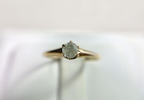 Vintage 14k Yellow Gold Natural Round Diamond Small Solitaire Engagement Ring