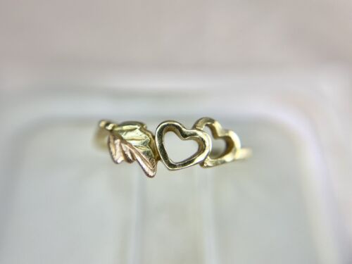 Vintage 10k Yellow Black Hills Gold Designer Double Heart Small Cocktail Ring