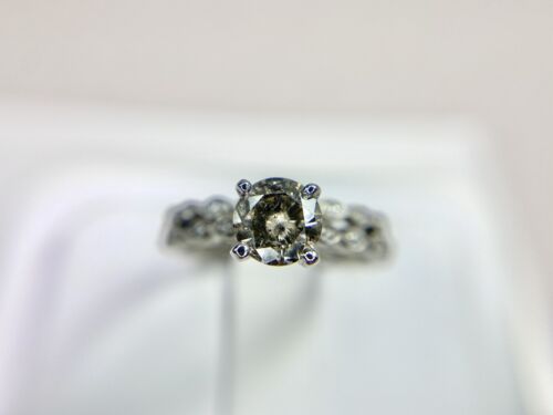 14k White Gold Natural Round Rustic Brown Diamond Wedding Engagement Ring Set