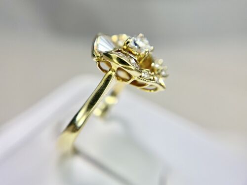 Vintage 14k Yellow Gold Natural Heart Shape Baguette Cut DIamond Cocktail Ring