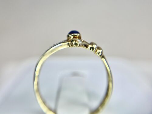 Art Deco 14k Yellow Gold Natural Blue Cabochon Sapphire Round Diamond Ring