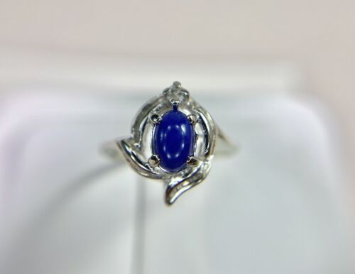 Vintage 14k White Gold Oval Star Sapphire Round Single Cut Diamond Cocktail Ring