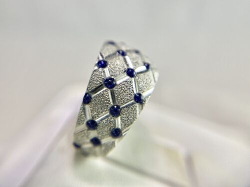 Vintage 14k White Gold Designer Small Round Blue Sapphire Dome Cocktail Ring