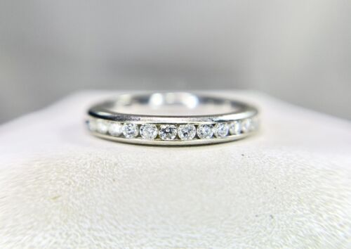 10k White Gold Natural Round Brilliant Diamond Channel Set Wedding Band Ring