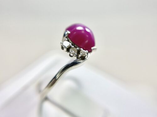 Art Deco 14k White Gold Natural Star Red Ruby Round Single Cut Diamond Ring