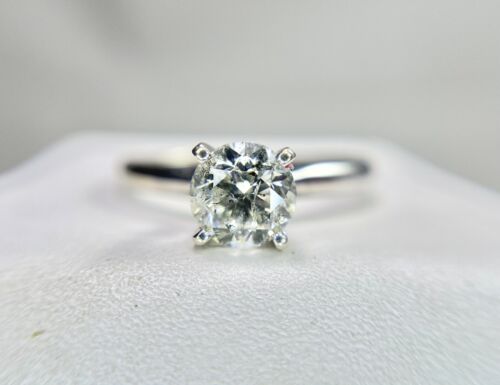 14k White Gold Natural Round Brilliant Diamond Solitaire Engagement Ring