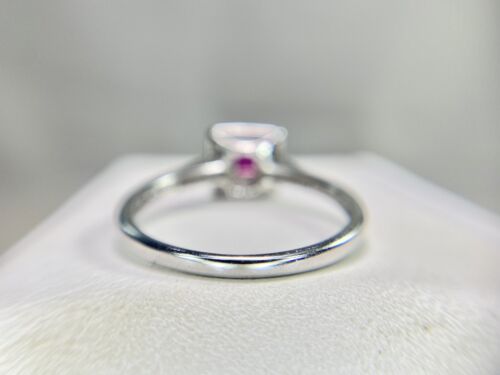 14k White Gold Natural Square Red Ruby Round Diamond Pave Halo Ring