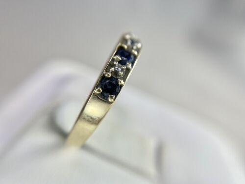 10k Yellow Gold Natural Round Blue Sapphire Round Diamond Wedding Band Ring