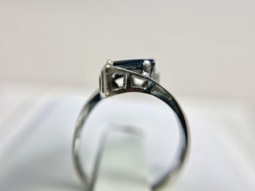 Vintage 10k White Gold Designer Diamond Cut Black Hematite Solitaire Ring