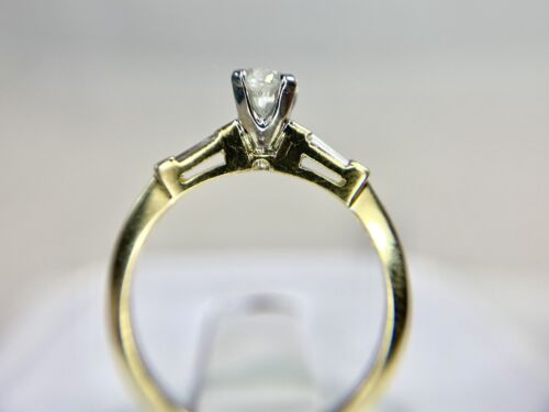 Vintage 14k Yellow Gold Natural Round Baguette Cut Diamond Engagement Ring