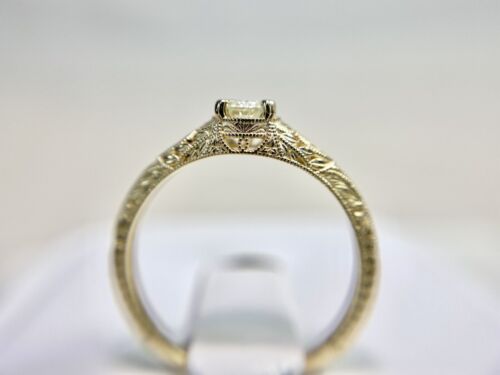 14k Yellow Gold Vintage Style Natural Round Diamond Filigree Engagement Ring