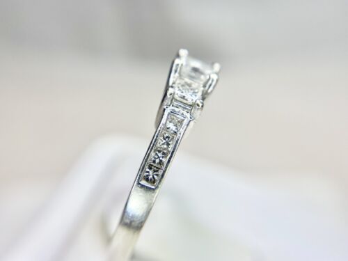 14k White Gold Signed Designer Natural Princess Cut Diamond Engagement Ring