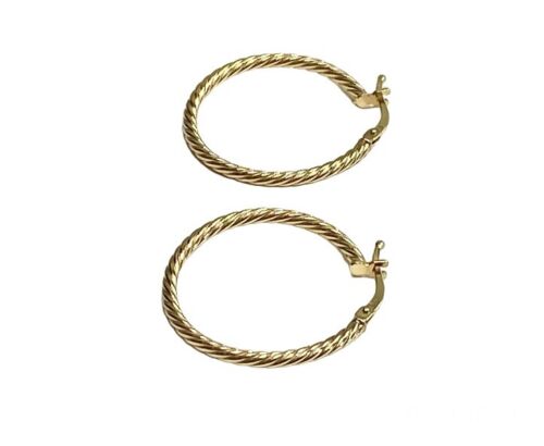 Vintage 14k Yellow Gold Italian Twisted Hoop Earrings 