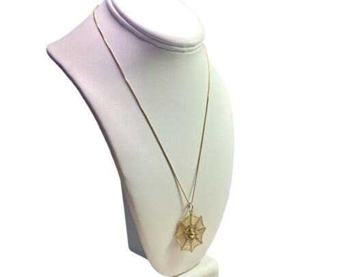 Vintage 14k Yellow Gold Handcrafted Spiderweb Pendant Necklace