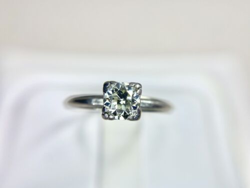 Art Deco Palladium Natural Round Old European Diamond Solitaire Engagement Ring