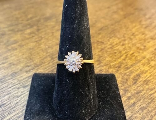 Vintage 14k Yellow Gold Natural Round Baguette Cut Diamond Small Cocktail Ring