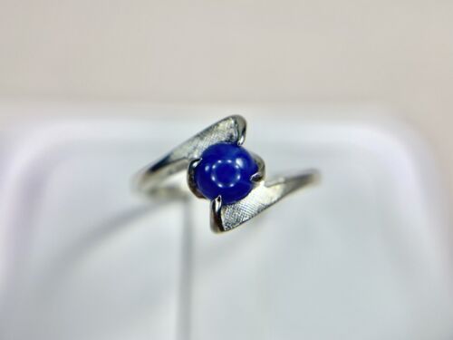 Vintage 10k White Gold Round Blue Star Sapphire Small Bypass Solitaire Ring