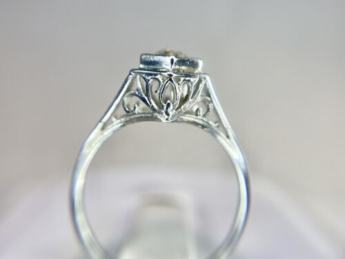 Art Deco 18k White Gold Old European Natural Diamond Filigree Engagement Ring