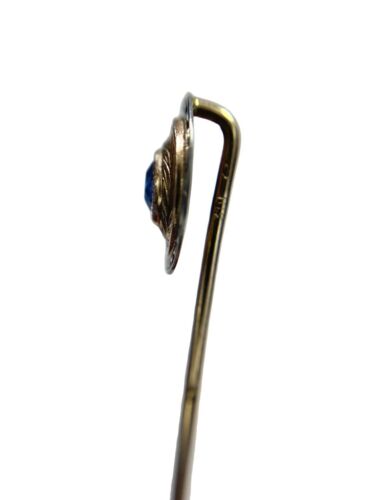 Vintage Art Deco 10k Yellow Gold Round Blue Sapphire Stick Pin