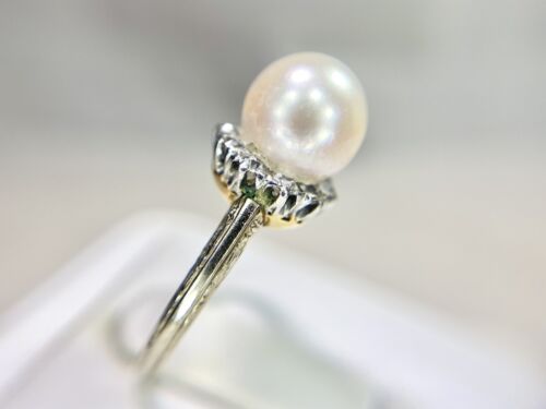 Art Deco 14k Yellow Gold Old European Diamond Round White Pearl Filigree Ring