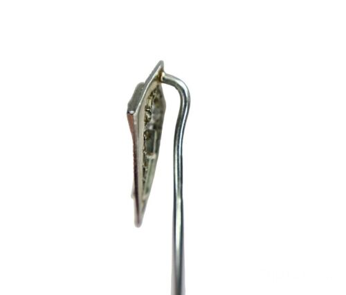 Art Deco 10k White Gold Green Emerald Baguette Shape Filigree Stick Pin