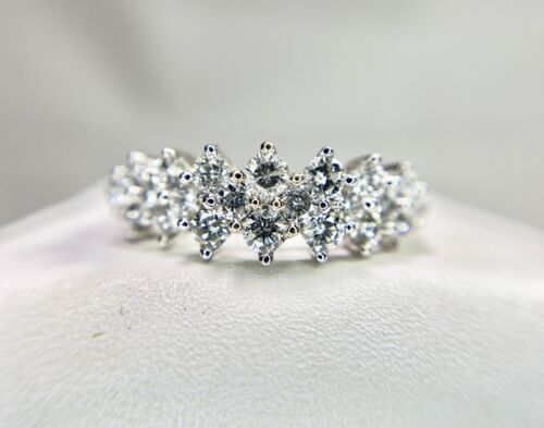 Vintage 14k White Gold Natural Round Brilliant Diamond Statement Cocktail Ring